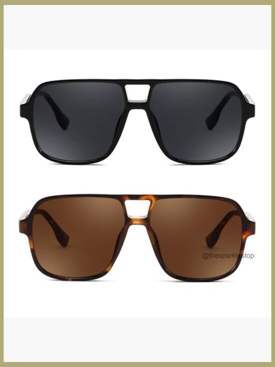 Retro Square Aviator Sunglasses Unisex Plastic Frame UV400 main image 6